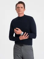 Swetry męskie - Męski półgolf dzianinowy z wiskozą - granatowy V2 OM-SWTN-0100 - Ombre Clothing - miniaturka - grafika 1
