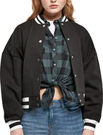 Kurtki damskie - Urban Classics Damska kurtka oversize typu college, sweter, czarna, L, czarny, L - miniaturka - grafika 1