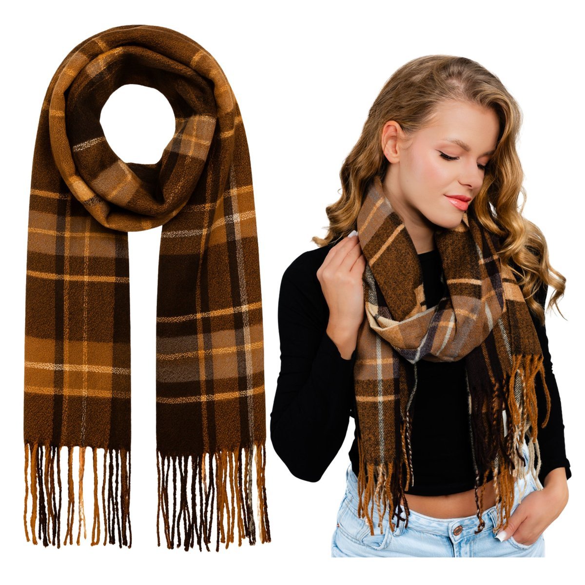 Szalik Zimowy Kolorowy Duży z Frędzlami Puszysty Przyjemny Ciepły i Wygodny