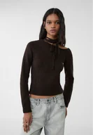 Swetry damskie - Stradivarius Asymetryczny sweter z wiązaniem Brązowy XL - miniaturka - grafika 1