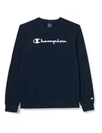 Bluzy dla dziewczynek - Champion Bluza dziecięca Legacy American Classics Ultra Light Powerblend Terry Logo Crewneck, niebieski morski, 9-10 Lat - miniaturka - grafika 1