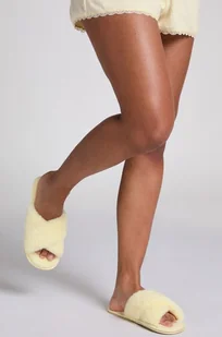 Hunkemöller Kapcie Crossed Fake Fur Żółty - Kapcie damskie - miniaturka - grafika 1