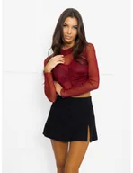Koszulki i topy damskie - Modny crop top z siateczki BETELLA - bordowy - miniaturka - grafika 1