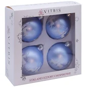 Bombki - Bombka szklana dekor prosty MIX 80 mm jasny niebieski 4 szt. - miniaturka - grafika 1