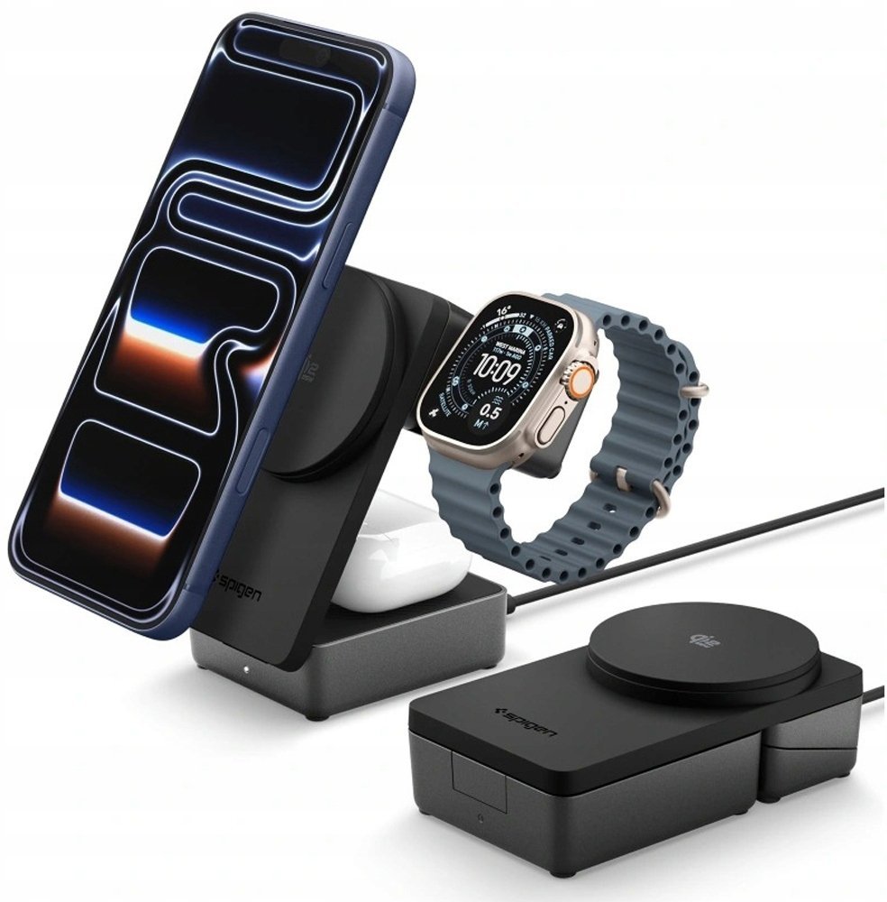 SPIGEN EF323MQ ESSENTIAL 3IN1 MAGNETIC MAGSAFE WIRELESS CHARGER 25W Qi2.2 BLACK ACH10398