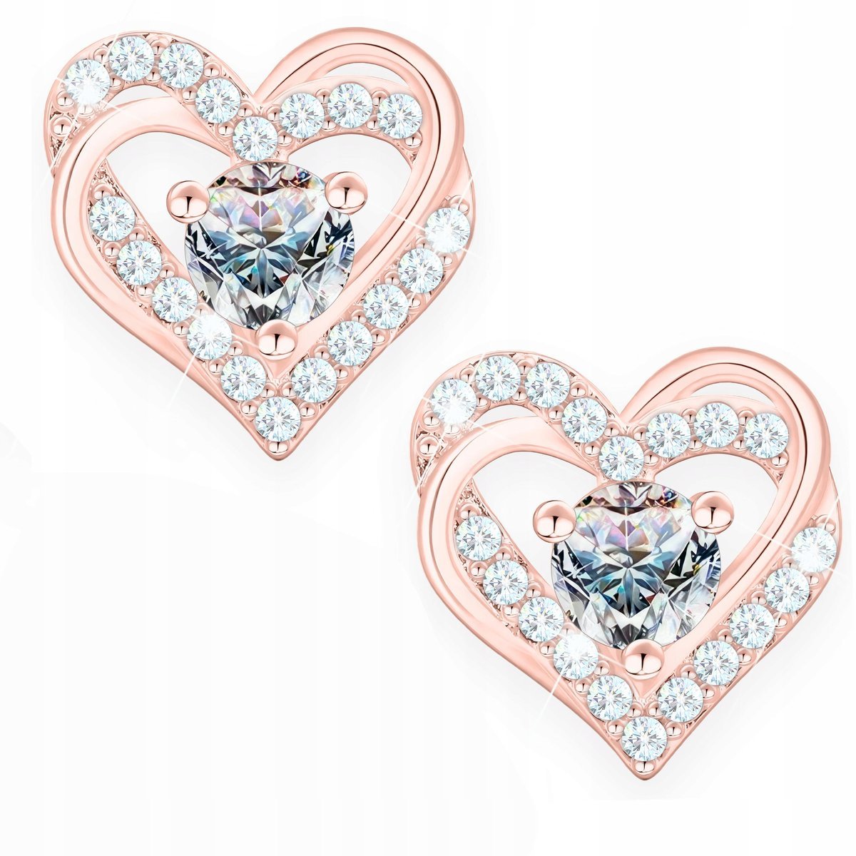 Kolczyki Pozłacane Serca z Białym Oczkiem Serduszka Cyrkonie SREBRO 925