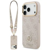 Etui i futerały do telefonów - Etui Guess 4G Strass Logo & Big Strap Metal Buttons MagSafe do iPhone 17 Pro różowy - miniaturka - grafika 1
