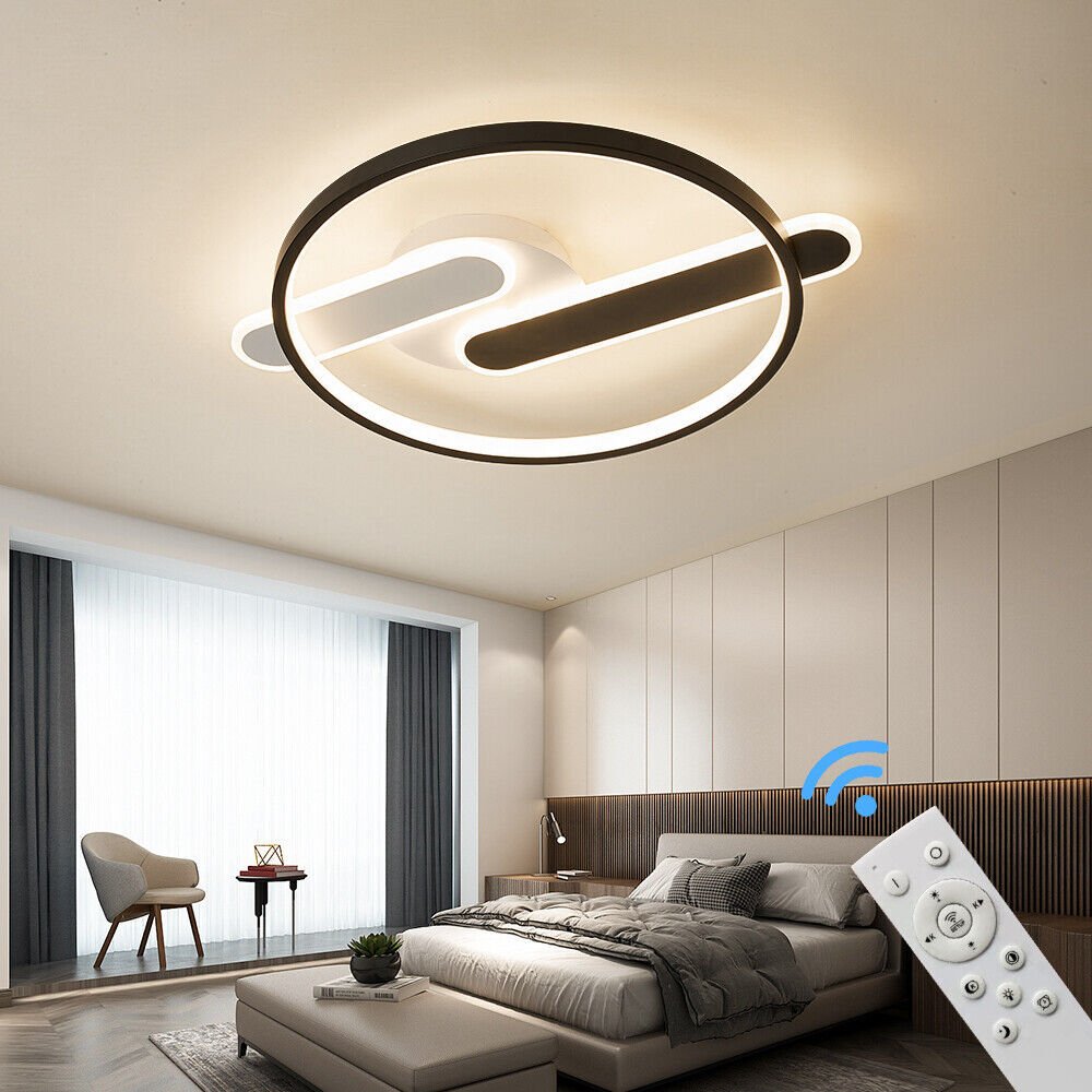 Lampa sufitowa LED Lampa sufitowa SX8778WB z pilotem Regulacja barwy/jasności światła Możliwość ściemniania Biała i czarna lakierowana metalowa rama Lampa sufitowa LED do sypialni