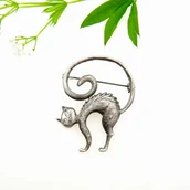 Broszki - Broszka srebrna- Kot Teofil szary - miniaturka - grafika 1