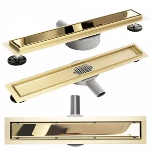 REA-G5693 Neo & Pure 500 N PRO Mirror L.Gold Odpływ liniowy + syfon + nóżki + mankiet uszczelniający - Odpływy liniowe - miniaturka - grafika 1