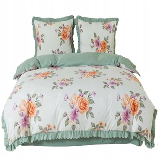 Pościel z falbanką 160x200 mikrofibra Cotton World 3 el zielona w kwiaty - Pościel - miniaturka - grafika 1