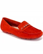 Mokasyny damskie - Czerwone mokasyny p����buty damskie Carinii B5326-M99 sk��ra zamszowa r.39 - miniaturka - grafika 1