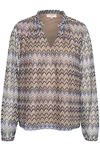 Damska koszulka Cream V-Neck Print Długi rękaw damska, Blue Weave Multi Lace Stripe, 32 - Koszulki i topy damskie - miniaturka - grafika 1