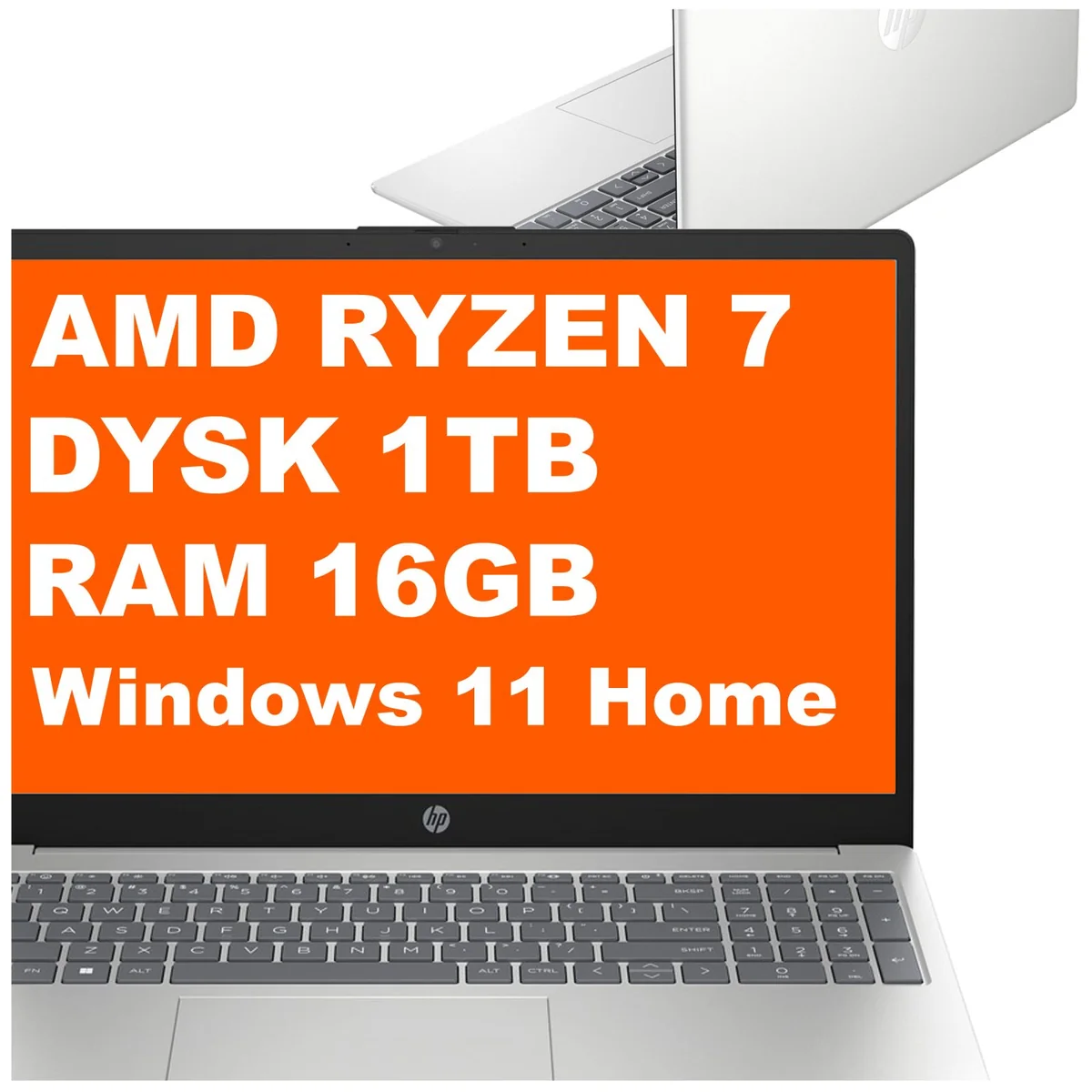 HP 15-fc0670nd / BU5N6EA / Ryzen 7 / 16GB / 1TB / AMD Radeon / FullHD / Win 11 / Srebrny BU5N6EA_16GB_1000SSD_W11