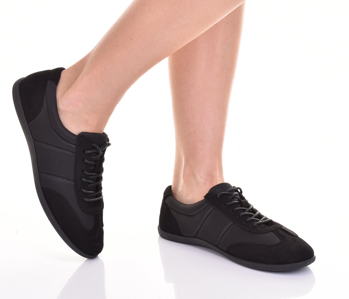 TENISÓWKI DAMSKIE ZAMSZOWE RETRO SZNUROWANE WYGODNE CASUAL CZARNE