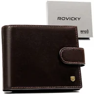 Portfele - Skórzany portfel męski duży poziomy na zatrzask ROVICKY elegancki brązowy rozbudowany na karty pudełko prezentowe klasyczny prezent ochrona RFID - miniaturka - grafika 1