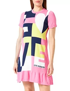 Love Moschino Damska sukienka o regularnym kroju z krótkim rękawem, fuksja White Yellow Navy, rozmiar 40, Fuksja, biały, żółty, granatowy, 40 - Sukienki - miniaturka - grafika 1