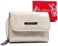 Portfele - Mały portfel damski z ochroną kart RFID portmonetka na suwak skóra naturalna Lorenti, srebrny - miniaturka - grafika 1