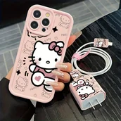 Etui i futerały do telefonów - TEMU Etui na telefon: Sanrio, zestaw 5 szt., w tym 1 różowe etui + 1 ochrona na ładowarkę + 1 opaska na kabel + 2 ochrony na kable. Kompatybilne z - miniaturka - grafika 1