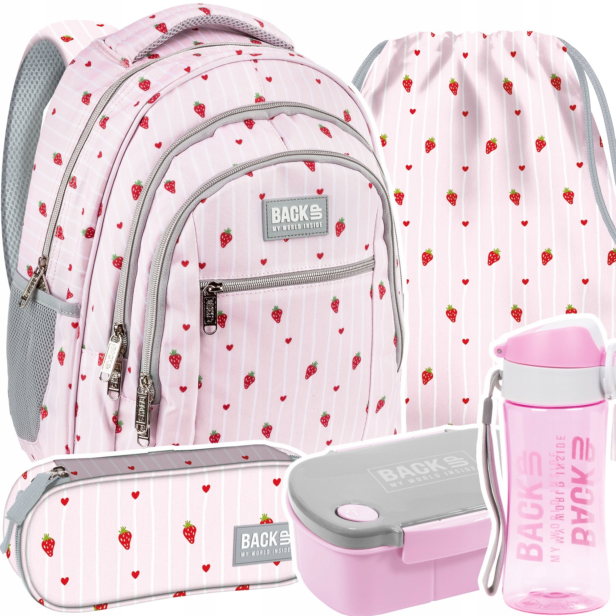 Plecak szkolny różowy dla dziewczyny BackUP 26 L Pink Love Truskawkowe Love
