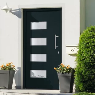 shumee Drzwi frontowe aluminium i PVC antracytowe 110x210 cm - Drzwi zewnętrzne - miniaturka - grafika 1