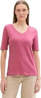 Koszulki i topy damskie - Tom Tailor Różowy Tshirt Z Bawełny Z Dekoltem V I Krótkim Rękawem L J2A - miniaturka - grafika 1