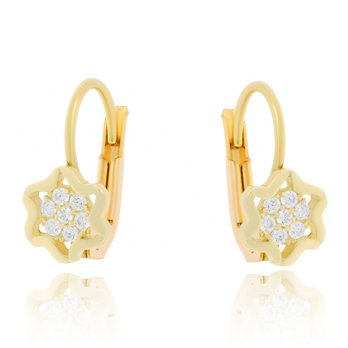 Złote kolczyki kwiatki z cyrkoniami angielskie pr. 333