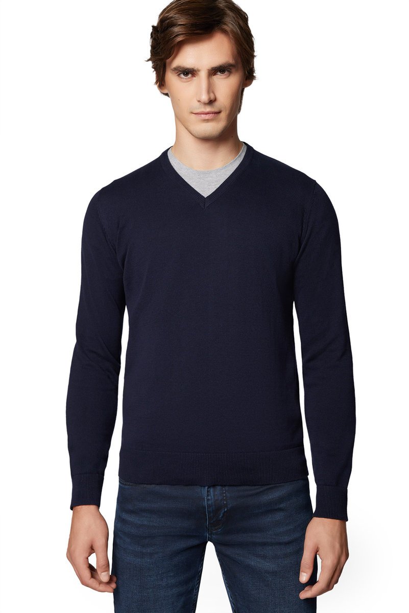 Sweter Męski Granatowy Bawełniany V-neck Próchnik PM7 XL