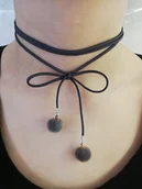 Naszyjniki - CHOKER POPIELATY kokardka sznurek SZNURÓWKI POMPON - miniaturka - grafika 1