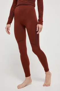Spodnie sportowe damskie - Smartwool legginsy funkcyjne Intraknit Active kolor brązowy - grafika 1