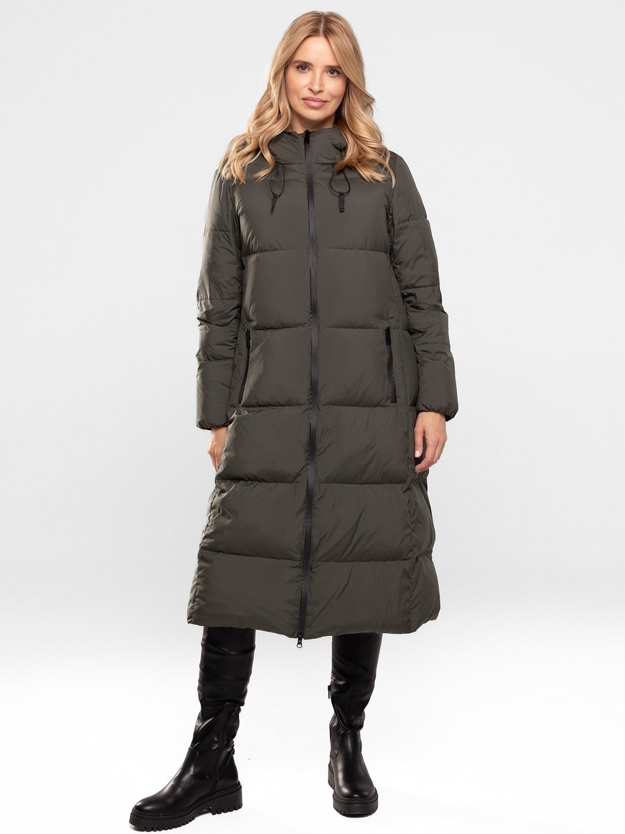 DŁUGA PIKOWANA KURTKA DAMSKA Z NATURALNYM WYPEŁNIENIEM