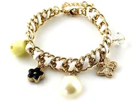 Bransoletki - Bransoletka biały sznureczek a'la kauczuk z zawieszkami perła motyl kwiat - miniaturka - grafika 1