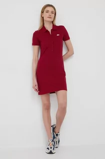 Sukienki - Lacoste sukienka EF1490 kolor bordowy mini prosta - grafika 1