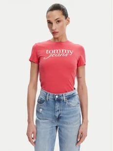 Tommy Jeans T-Shirt DW0DW20459 Różowy Slim Fit - Koszulki i topy damskie - miniaturka - grafika 1