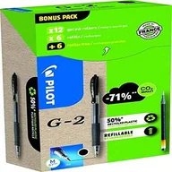 Długopisy - Pilot Greenpack G-2 żel, 0,7 mm, czarny, 12 długopisów i 12 wkładów - miniaturka - grafika 1