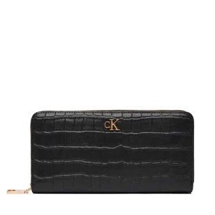 Duży Portfel Damski Calvin Klein Ck Croc Long Zip Around LV04F1096G Czarny - Portfele - miniaturka - grafika 1