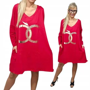 Tunika sukienka WAWA złoto modny wzór luksusowa blask kieszenie 54 56 7xl - Bluzki damskie - miniaturka - grafika 1