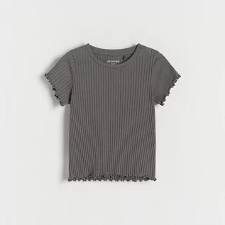 Koszulki dla dziewczynek - Reserved - T-shirt w prążek - Szary - grafika 1