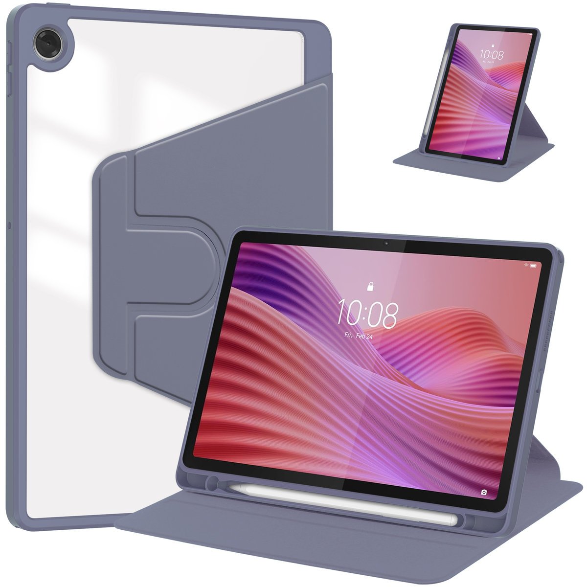 Eleganckie estetyczne obrotowe etui pencil kolor lawendowy z miejscem na rysik do Lenovo Tab 10.1 TB311FU WiFi LTE TB311XU 2025