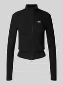 Kurtki damskie - Kurtka prążkowana z wyhaftowanym logo i zamkiem błyskawicznym - miniaturka - grafika 1