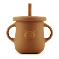 Kubki dla dzieci - Silikonowy kubek Retter Brun ze słomką i uchwytem dla dzieci 200 ml, kolor karmel - miniaturka - grafika 1
