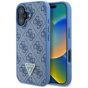 Etui i futerały do telefonów - Etui GUESS Leather 4G Triangle Strass MagSafe do Apple iPhone 16 Niebieski - miniaturka - grafika 1
