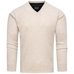 Sweter męski w serek beżowy Recea - Swetry męskie - miniaturka - grafika 1