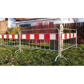 Wyposażenie miejsc publicznych - B2B Partner Stalowa bariera mobilna z pasem ostrzegawczym ze zwykłej folii, długość 2,5 m, średnica rurek 22 mm RH 250/22/fólie obyč - miniaturka - grafika 1