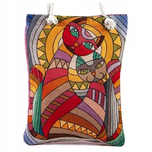 Torba Gobelin Shopper Duża Motyw Kota Tkanina Orientalna Mocna Wytrzymała - Torebki damskie Torba Gobelin Shopper Duża Motyw Kota Tkanina Orientalna Mocna Wytrzymała - Torebki damskie - miniaturka - grafika 1