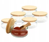 Pojemniki kuchenne - 6x Pojemniki na przyprawy eleganckie szkło 210ml drewniana pokrywka czerpak - miniaturka - grafika 1
