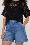 Spodenki damskie - Pepe Jeans Pepe Jeans szorty jeansowe STELLA ADAPT damskie kolor granatowy gładkie high waist - miniaturka - grafika 1