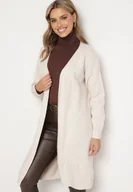 Swetry damskie - Jasnobeżowy Klasyczny Długi Kardigan Niezapinany z Wełną Zozila - miniaturka - grafika 1