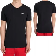 Koszulki męskie - Bawełniana koszulka 4F t-shirt w serek M3339 czarny r. 3XL - miniaturka - grafika 1