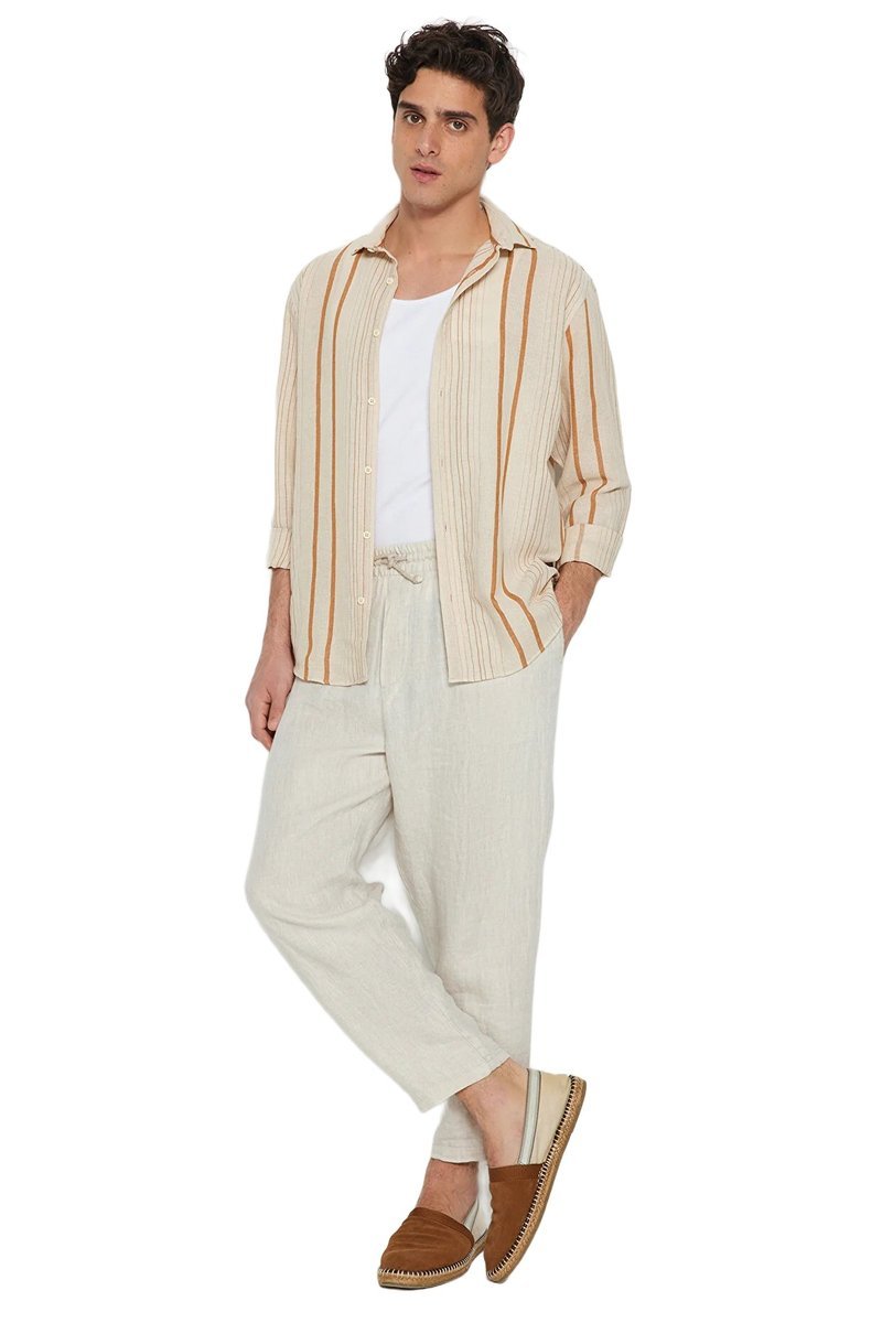 TRENDYOL MAN KOSZULA MĘSKA CASUAL BEŻOWA W PASKI DŁUGI RĘKAW XL 5DA